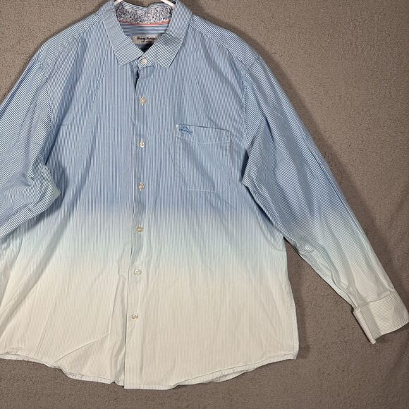 Tommy Bahama Pima Cotton Button Down Shirt Blue White Stripe Mens Size 2XL Ombre - Picture 3 of 13